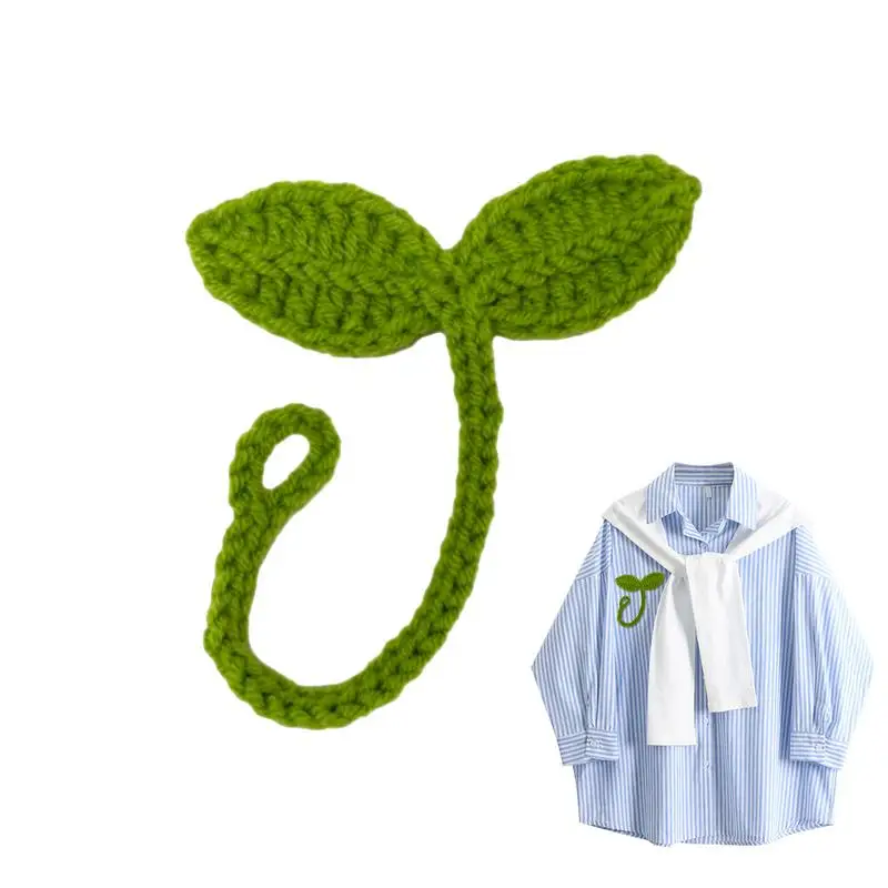Knitted Crochet Leaf Sprout Data Cable Strap Handmade Knitted Green Leaf Bookmark Headphone Accessories D-IY Craft Gift knitting supplies