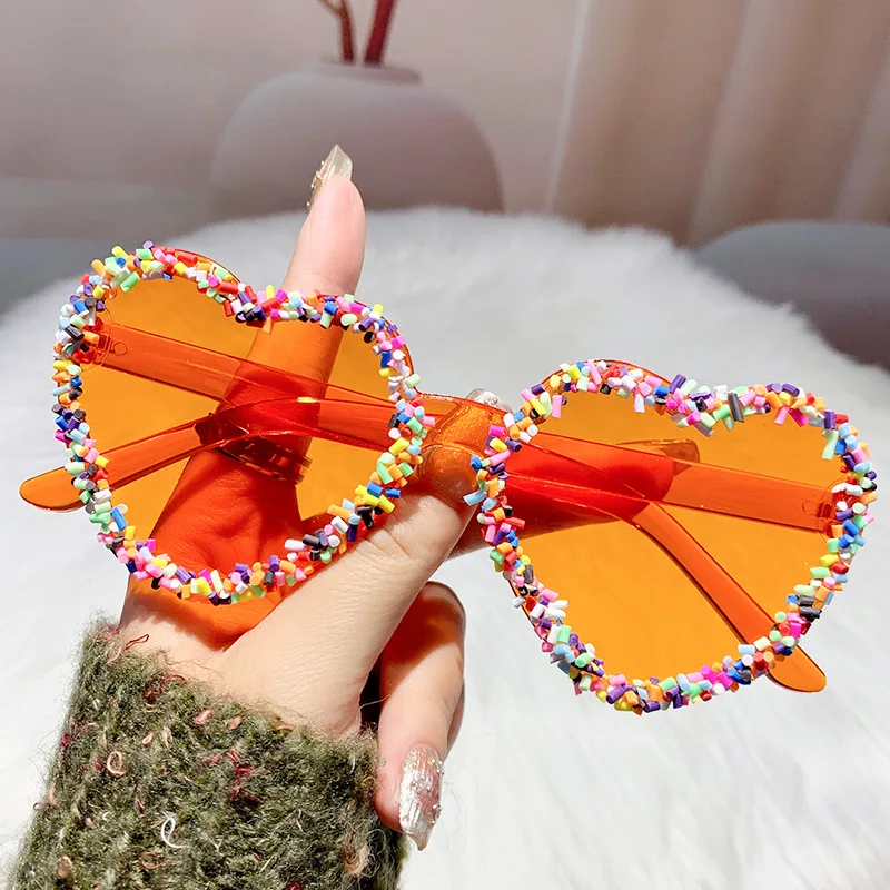 Fashion Heart Shape Sunglasses with Colorful Jimmies Women Stylish Cute Beach Sun Glasses Trendy Original Vacation Casual Shades