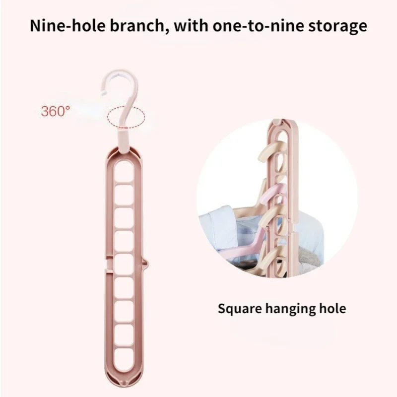 2Pcs/4Pcs  9-in-1 Multifunctional Foldable Reusable Hanger Storage Rack Nine Hole Plastic Hanger For Household Garments 5