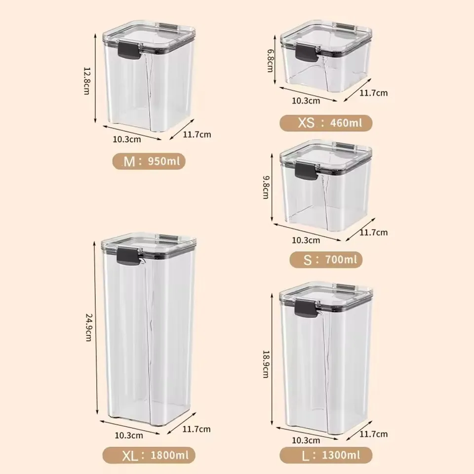 Kitchen Sealed Jar For Grain Beans Storage Tank Large Capacity Seal Plastic Box Moisture-proof High Quality Seasoning Jars Set 6