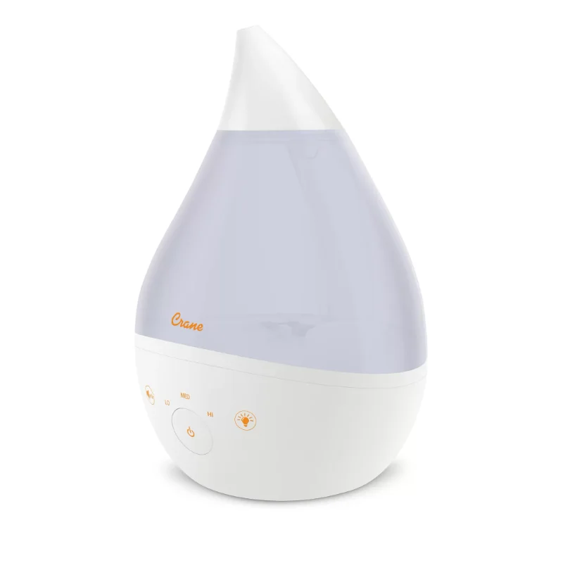 Crane Top Fill Drop 1 Gallon Ultrasonic Cool Mist Humidifier with Sound Machine and Optional Nightlight - White