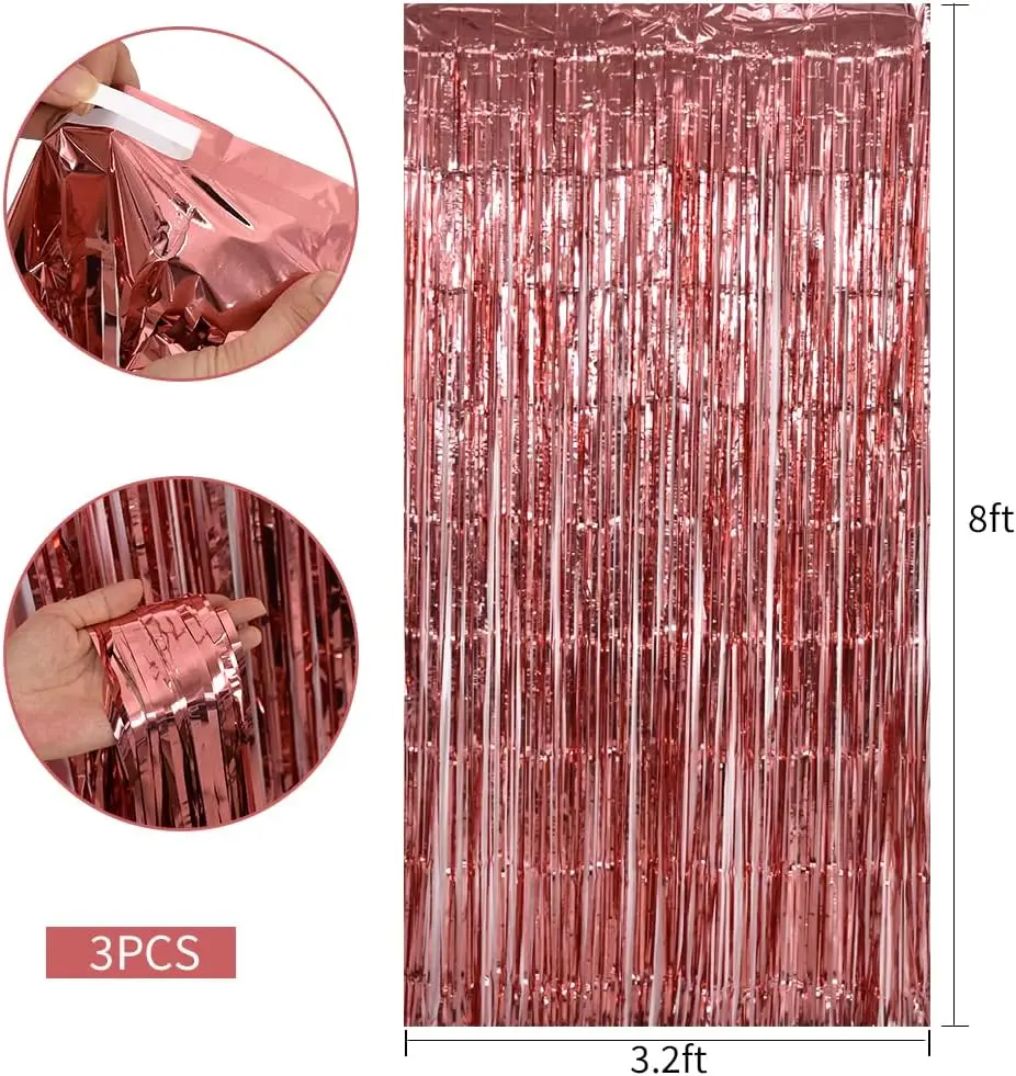 3 Stück, Hintergrund Metallic Streamer Goldfolie Fransen Vorhänge für Geburtstag, Weihnachten, Abschlussfeier, Bachelorette Party Streamer Dekor – Detail 39