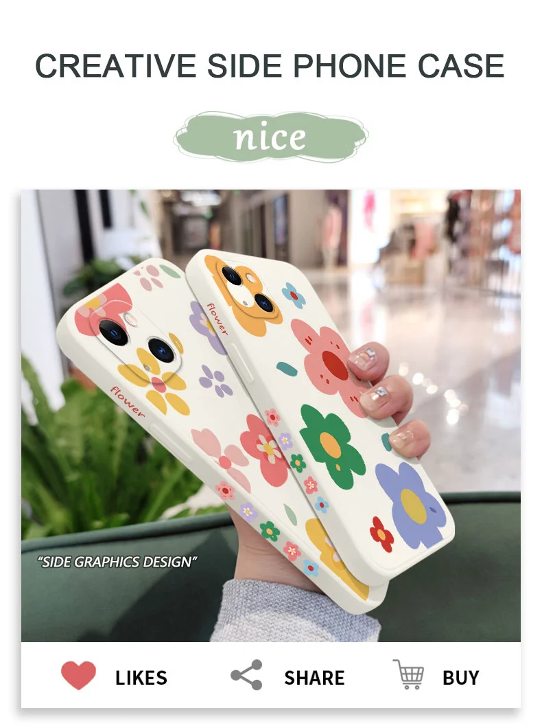 Flat Flowers Phone Case For iPhone 13 12 11 Pro Max Mini X XR XS MAX SE2020 8 7 Plus 6 6S Plus Cover- S9048a4e801b643ed9725014db1d7b51as