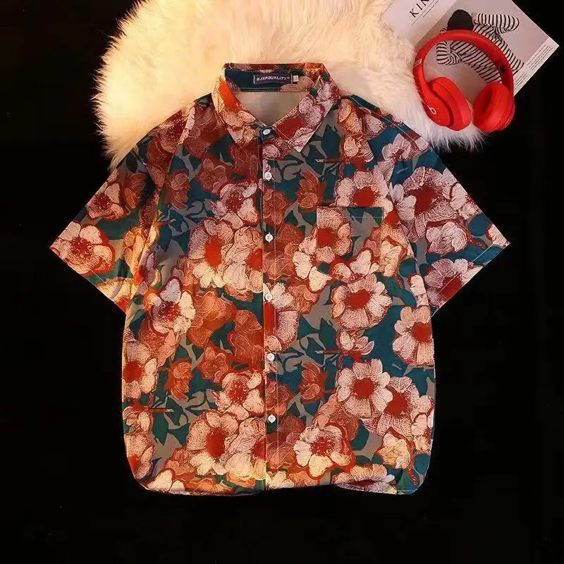 

Рубашка с воротником «авокадо» для мужчин и женщин, забавная Повседневная сорочка с кубинским воротником, В Гавайском французском винтажном стиле, на пуговицах, корейский стиль, 2023