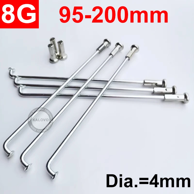 Electric Bicycle Steel Spokes 20pcs 8G Diameter 4.0mm 85-200mm Length + Nipples For Motorcycle bicycle spokes bike spokes nipples