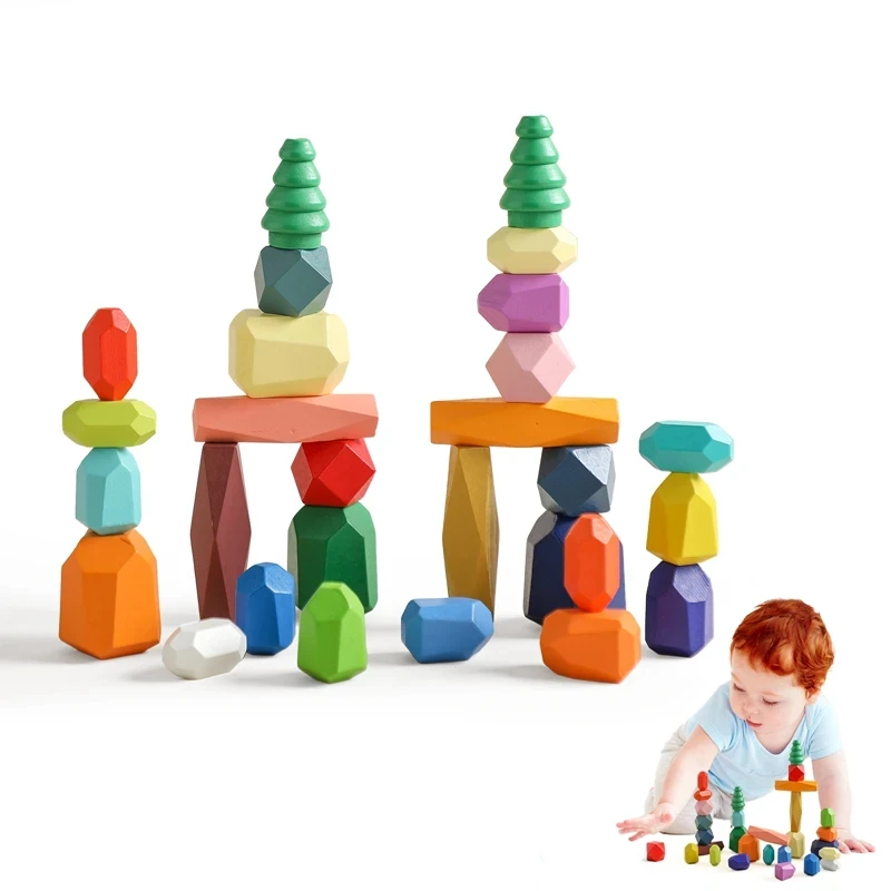 Wooden Stacking Sensory Stones - Montessori Learning Toys