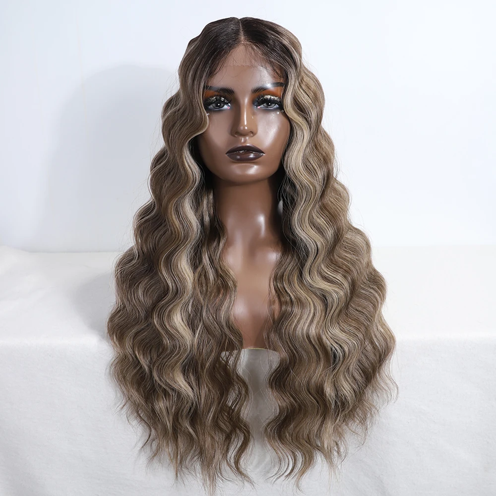 Synthetic Lace Front Wigs 28 Inch Long Wavy Middle Part Pink Black Lace Wigs For Black Women Heat Resistant Cosplay Wig