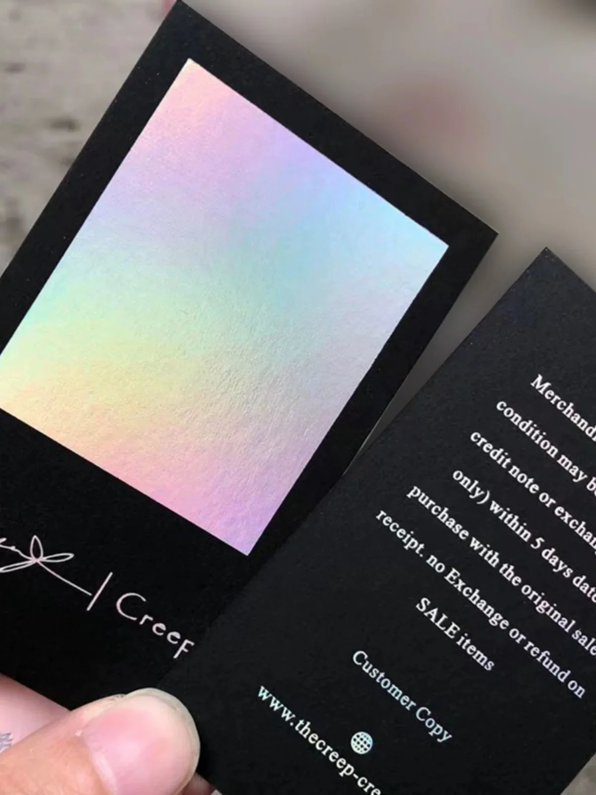 

Custom Thick Paper Black Business Cards Holographic Foil With Foil Edge