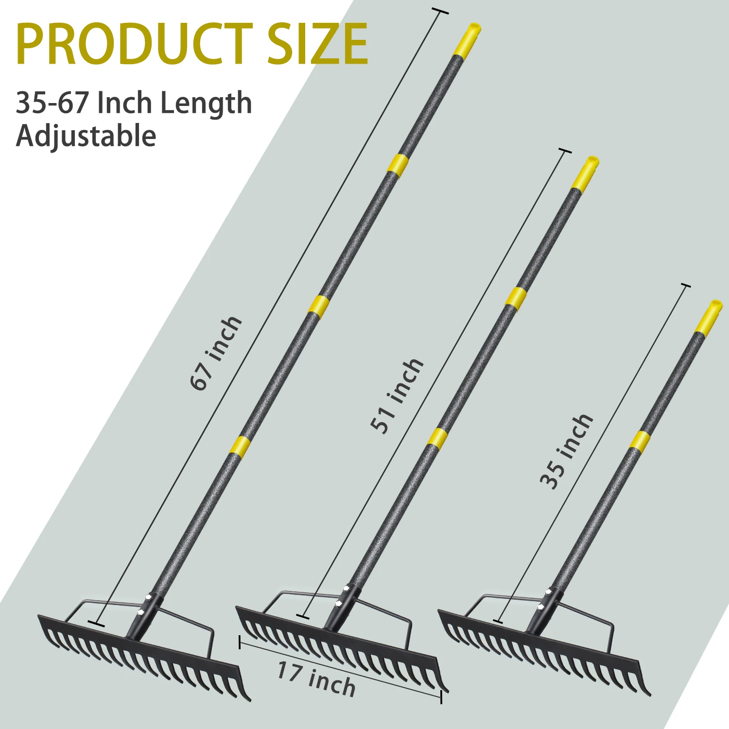 17 Steel Tines Metal Head Rake Tool for Loosening Soil, Bow Rake Heavy Duty Garden Rake, Gathering Leaves, Leveling Lawn 6