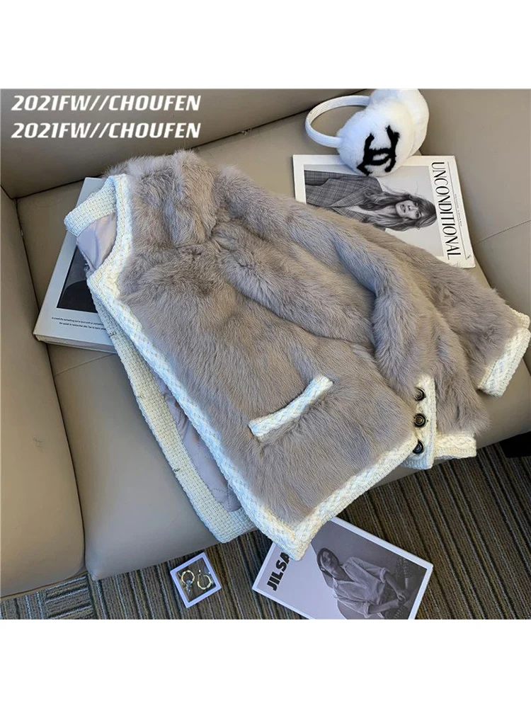 

2022 New Korean Style Slim jacket Winter Lady Fur Coat Jacket Female Rex Parka Thickened Warm Jackets