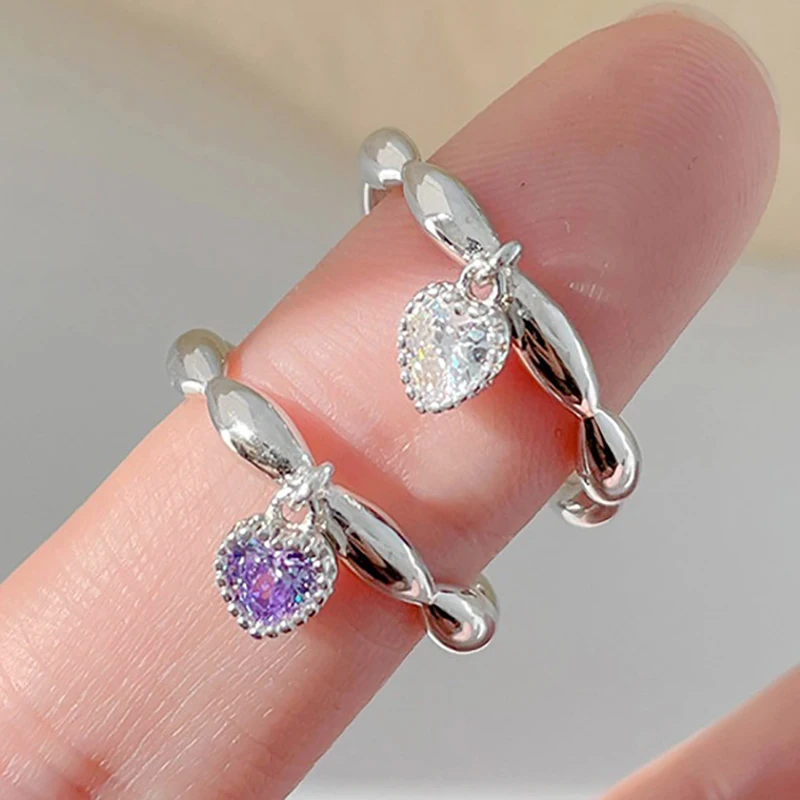 Foxanry Sparkling Purple Zircone Hearts Rings Charm Women Girl Simple Design Wild Ins Fashion Holiday Beach Accessori Gioielli
