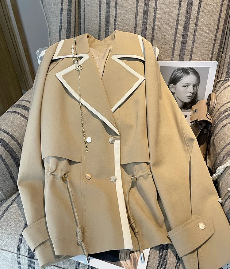 

Spring Autumn 2022 New Large Lapel Short Windbreaker Coat For Women Clothing Casual Double-breasted Trench Coats bd630