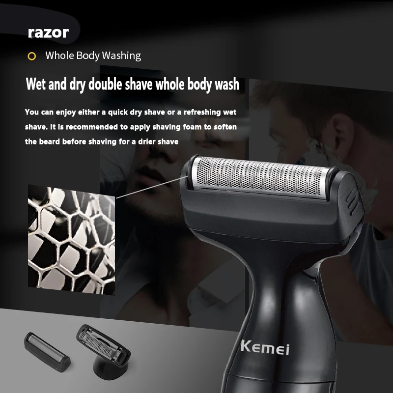 Electric shaver hair trimmer body trimmer Kemei KM-114 washable facial & body electric shaver beard hair trimmer for men grooming bald head shaving machine rechargeable