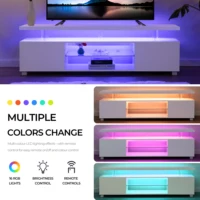 Cubehom LED TV Stand White Entertainment Center, Gaming Center for 60 65inch TV with Storage, TV Stands for Gaming Living 5