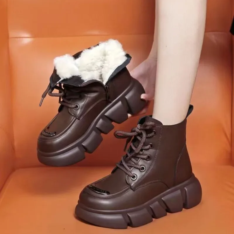 

Женские ботинки на платформе, новинка 2023, Утепленные зимние женские ботинки с плюшевой подкладкой, удобные и теплые женские зимние ботинки, женские ботинки