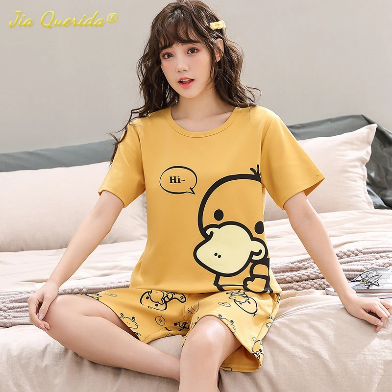 New Fashion Summer Soft Cotton Pajamas for Couple Plus Size 4XL Cartoon Kawaii Duck Printing Couple's Sleepwear for Youth Lovers best mens pajamas Pajama Sets