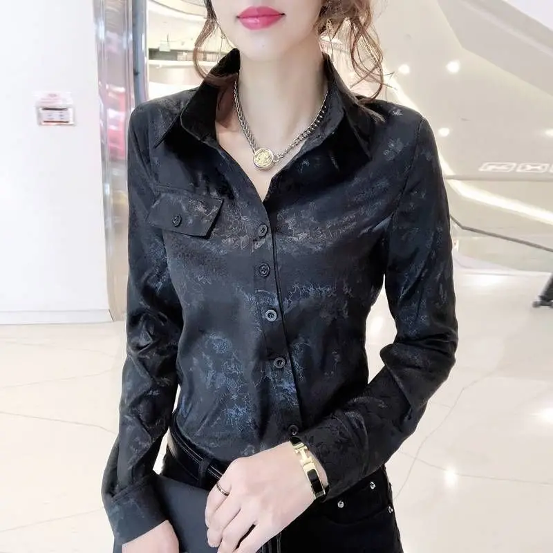 

Женский топ, офисная одежда, укороченная весенне-осенняя черная деловая одежда на пуговицах, рубашка и блузка для женщин с длинным рукавом