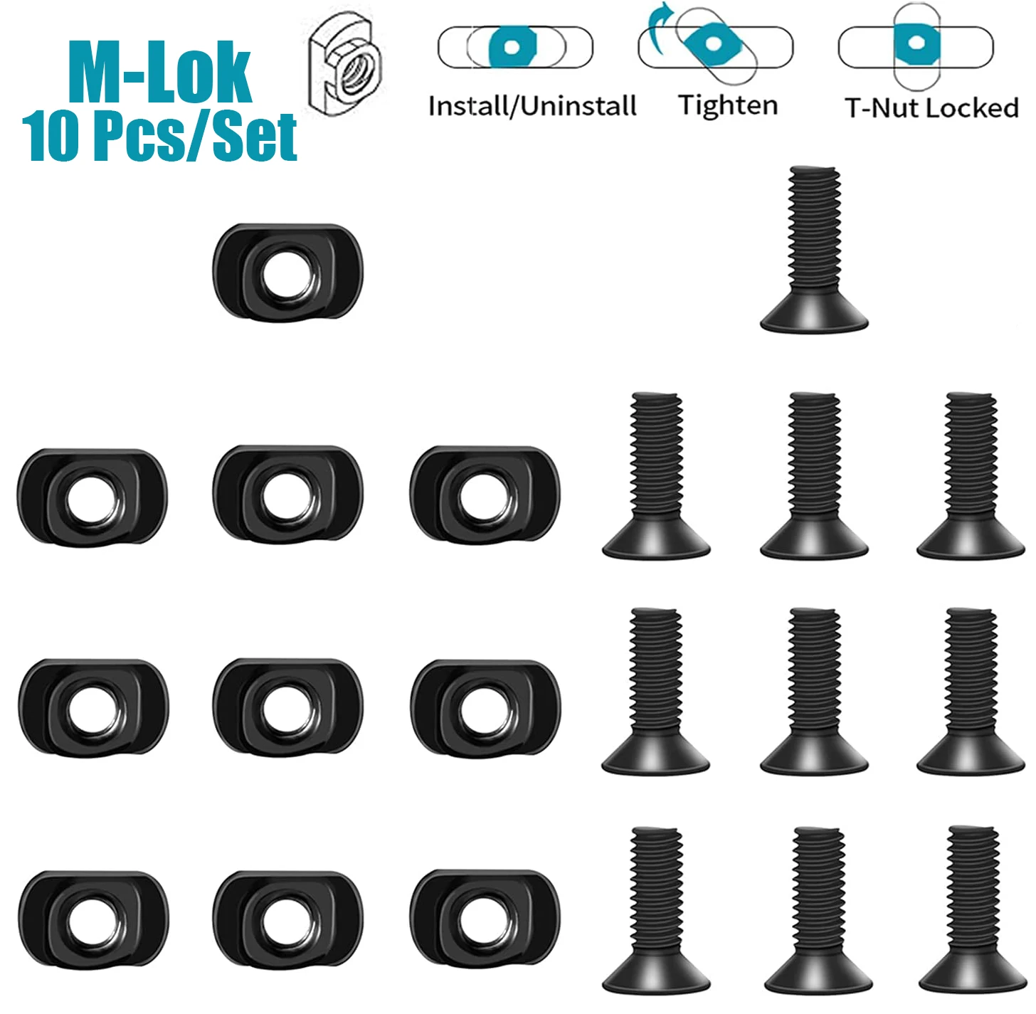 M Lok Screw Replacement Set 10 Pcs/lot M-LOK Screw And Nut Replacement MLOK Handguard Rail Section Airsoft Rifle M-lok Rail Screws Hunting Gun Accessory