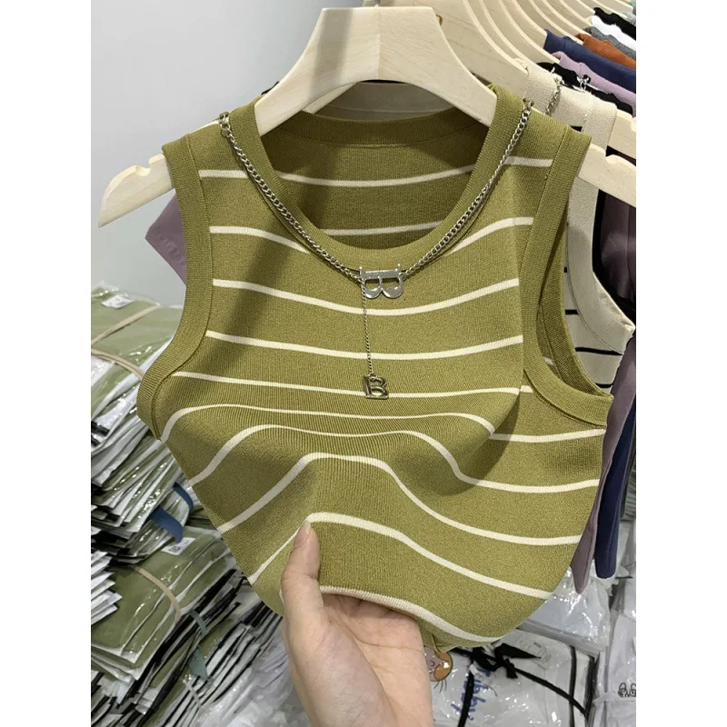 Women Striped Knit Sleeveless Summer Vest