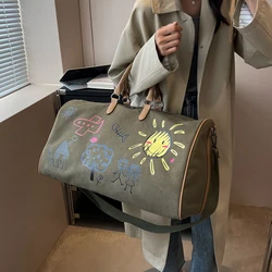 Tiptoegirls Cartoon Print Canvas Travel Bag For Women Weekend Outdoor Party Bag Large Sport Gym Shoulder Bag Dry Wet Separation