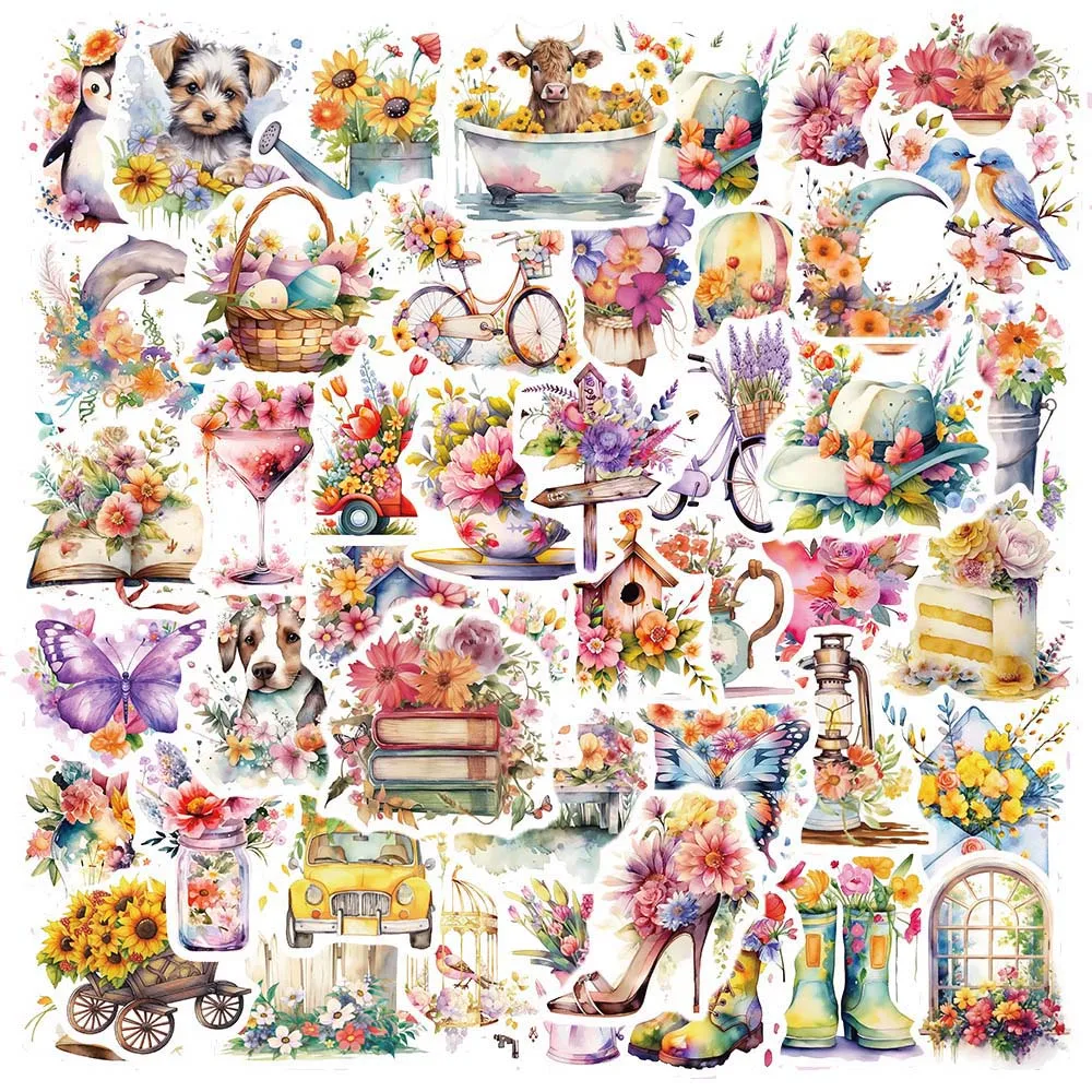 10/50Pcs Retro Flower World Aesthetic Cartoon Varied Stickers Pack for Kids Travel Luggage Scrapbooking Notebook Graffiti Decals 40pcs dry flower collect series pet sticker diy scrapbooking creative stationary adhesive waterproof decor stickers aesthetics