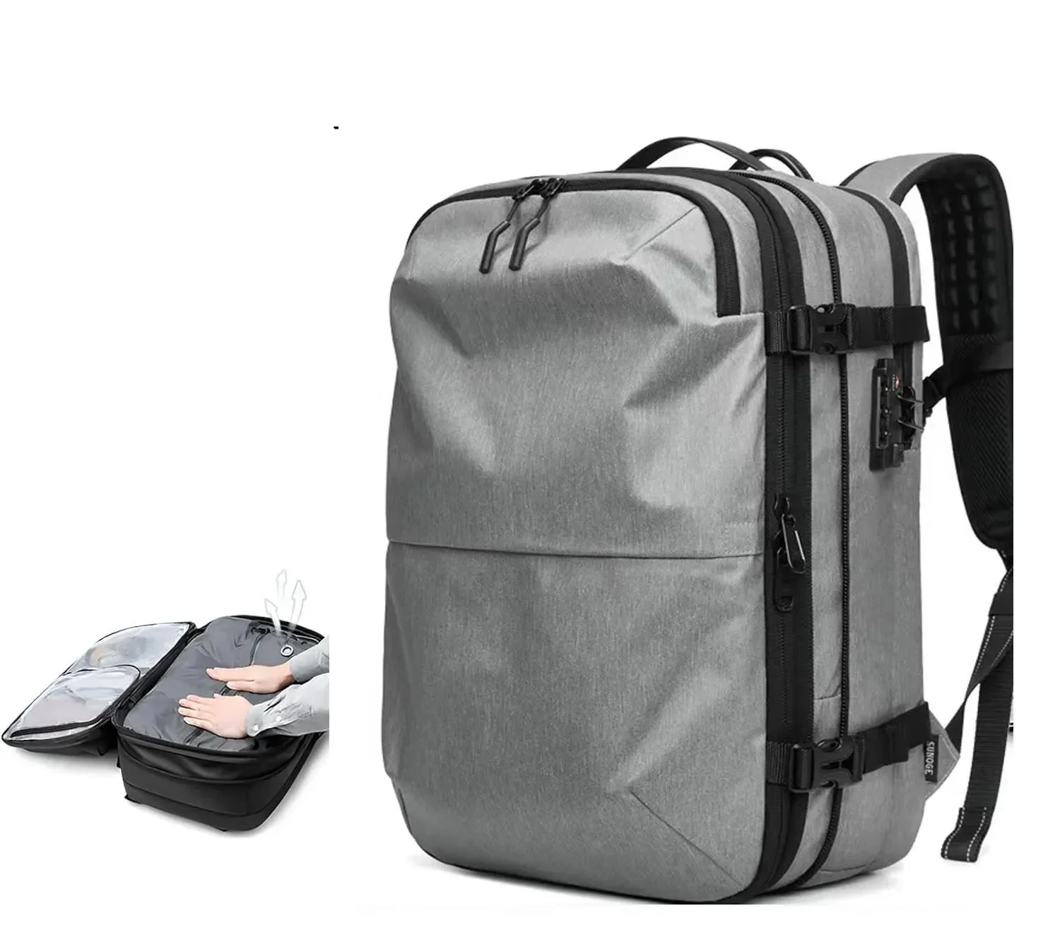 Sac à Dos De Voyage Sous Vide Avec Pompe - Compression Airbag Extensible 36 à 60L - Compatible Bagage Cabine - Idéal Trekking Et Travail