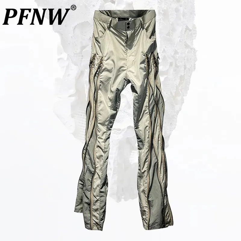 

PFNW Zipper Spliced Men's Casual Pants Deconstruction Straight Trousers Male Niche Design Avant-garde Worn Out 2023 New 28W1742