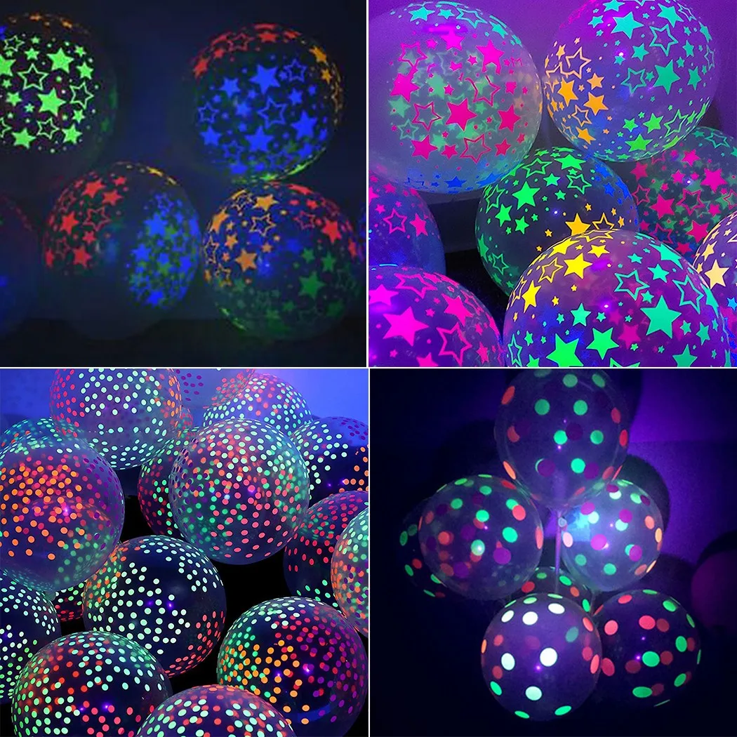 10 Stück 12 Zoll fluoreszierender Ballon klarer Latexballon Neon UV Schwarzlicht reaktive Sternballons Sterne Punkte Geburtstagsparty Dekor – Detail 1
