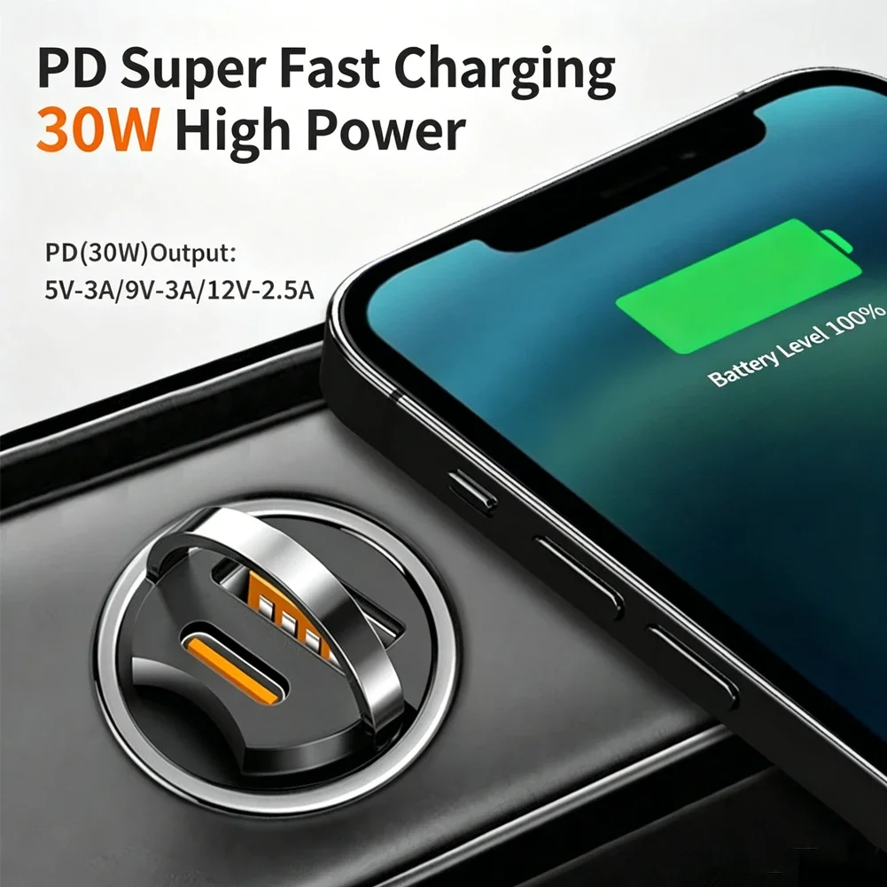 자동 시가 라이터 어댑터 12-24V 듀얼 포트 자동 풀링 PD+USB 타입-C QC3.0 고속 충전 차량용 충전기