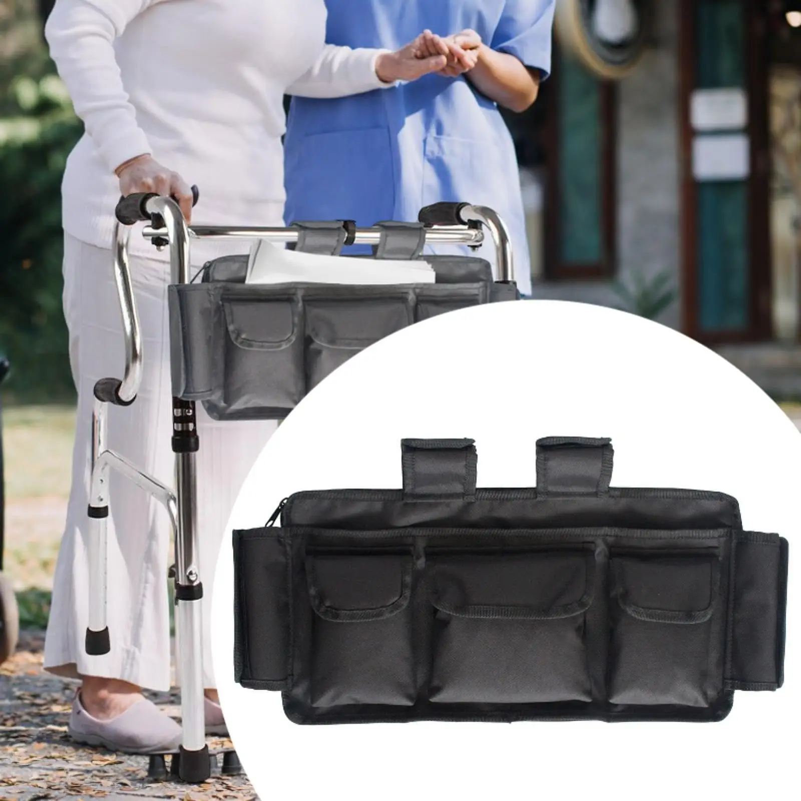 Wheelchair Side Bag Oxford Cloth with Strap Walker Storage Bag Wheelchair Armrest Storage Pouch Large Capacity for Adult Elderly 4