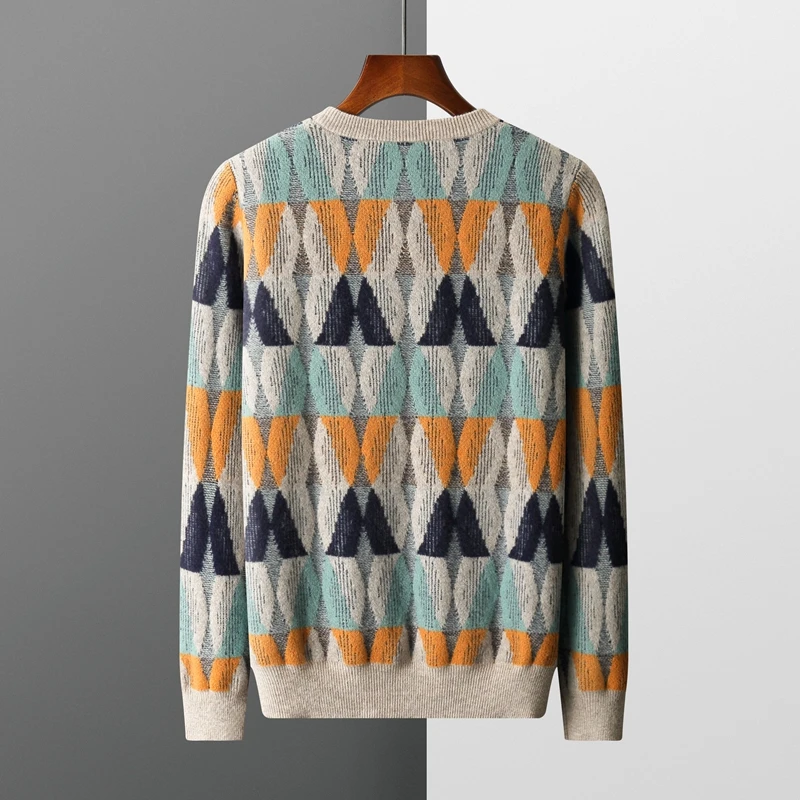 New Men 100% Pure Cashmere Wool Soft Sweater O-neck Twisted Contrasting Pullover Autumn Winter Casual Thick Basis Large Size Top 2