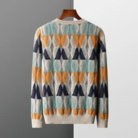 New Men 100% Pure Cashmere Wool Soft Sweater O-neck Twisted Contrasting Pullover Autumn Winter Casual Thick Basis Large Size Top 2
