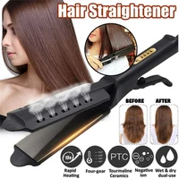 Ceramic Tourmaline Ionic Titanium Flat Iron Hair Straighten 2 In 1 Steam Vented Hole Design Wide Plate Hair Straightener 1