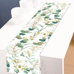 Eucalyptus Leaves Linen Table Runner Sage Green Spring Summer Anniversary Dining Table Decoration for Home Party Wedding Decor