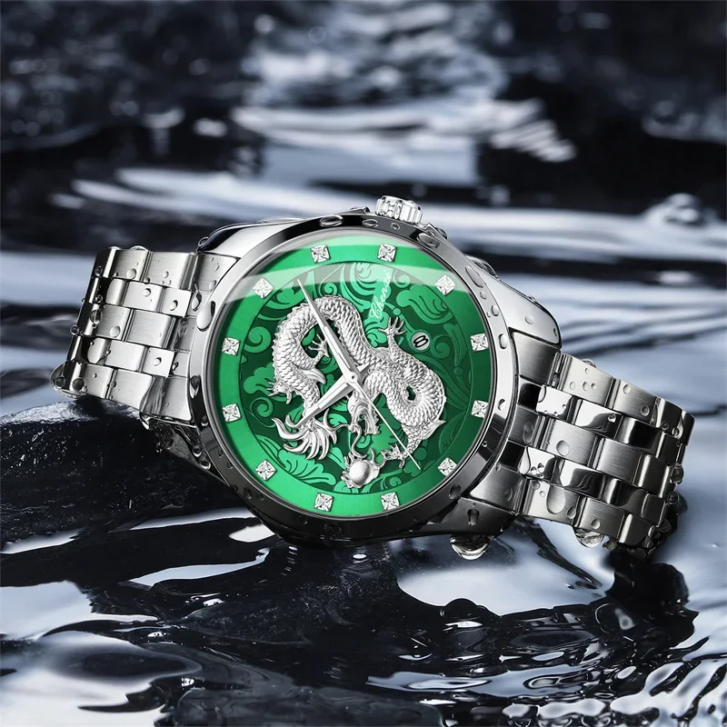 18 K ドラゴンペンダント (1 gram) とxiomi watch Chenxi 8220 Top Brand Man Quartz Watch Dragon Luxury Luminous