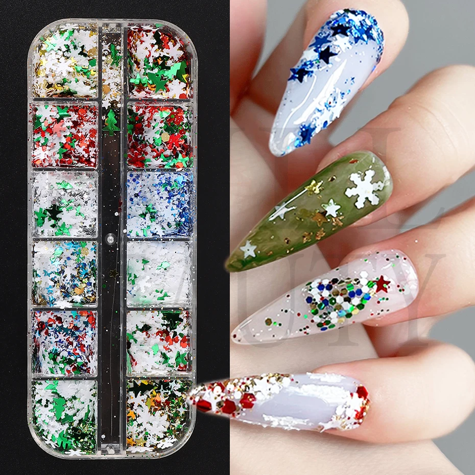 Christmas Design Nail Flake Shiny Mix Snowflakes Star Tree Hexagon Nail Art  Sequins Xmas Red Green Slice Paillette Glitter LESDF - AliExpress