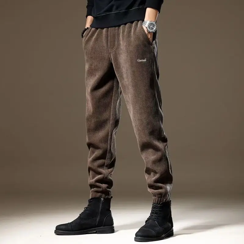 Winter New Fashion Elastic Waist Sweatpants Man High Street Casual Loose Contrast Color Pockets Korean Style All-match Trousers