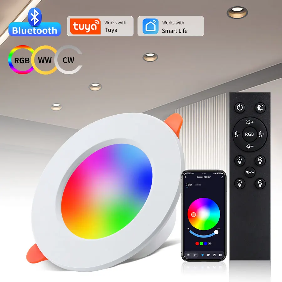 1-4Pcs Tuya Smart LED Downlight 220V 10W RGB WW CW Bluetooth Ceiling Lamp With Remote Control Dimmable For Bedroom Living Room
