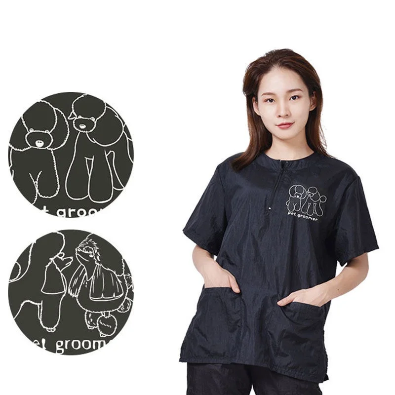 Pet Grooming Clothing Waterproof Work Clothes For Pet Stores Short Sleeved Tops Anti Hair And Anti-static Pet Groomer Smock  2