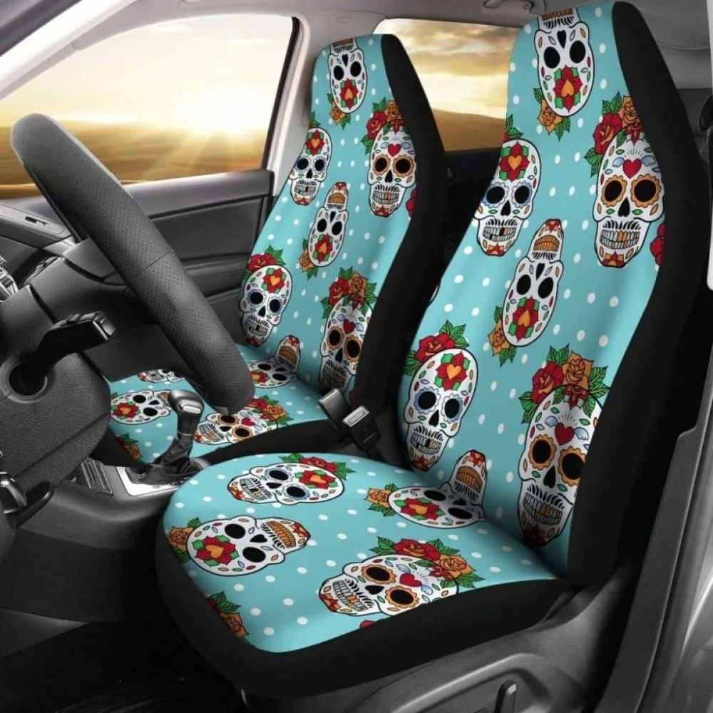 

Set Of 2 Sugar Skull Day Of The Dead Seat Covers,Pack of 2 Universal Front Seat Protective Cover