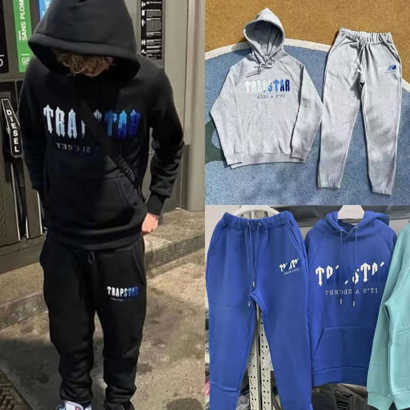 Trapstar Hoodies Sweatshirt Embroidery High Street Casual Fleece Set
