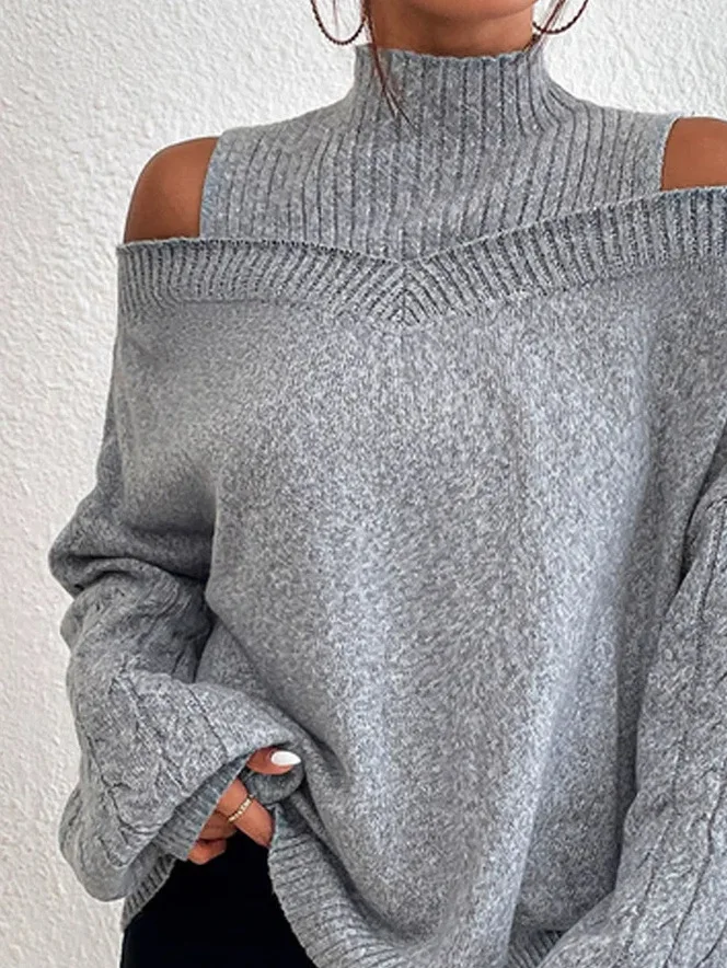 Shoulder Turtleneck Sweater | Shoulder Sweater Women | Gray