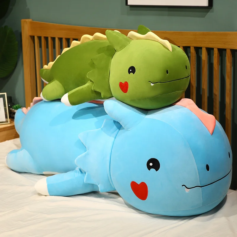 

80/120cm Giant Lying Dinosaur Plush Toys Cartoon Dragon Dolls Bed Sleeping Cushion Stuffed Soft Toy for Children Kids Xmas Gift