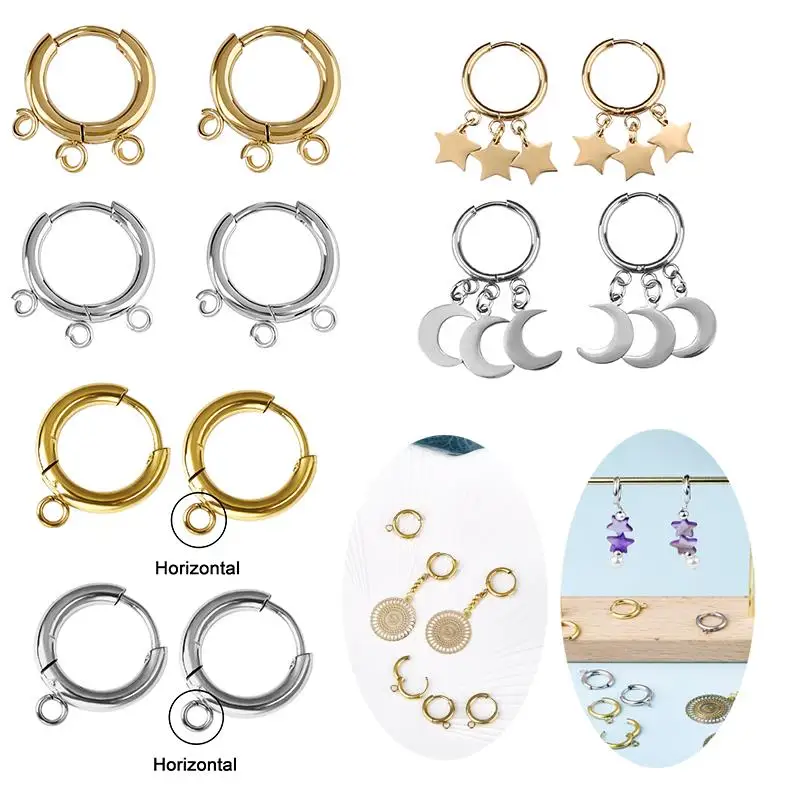 10pcsStainlessSteelEarringsHoopWithLoopGoldHugRoundEarPost