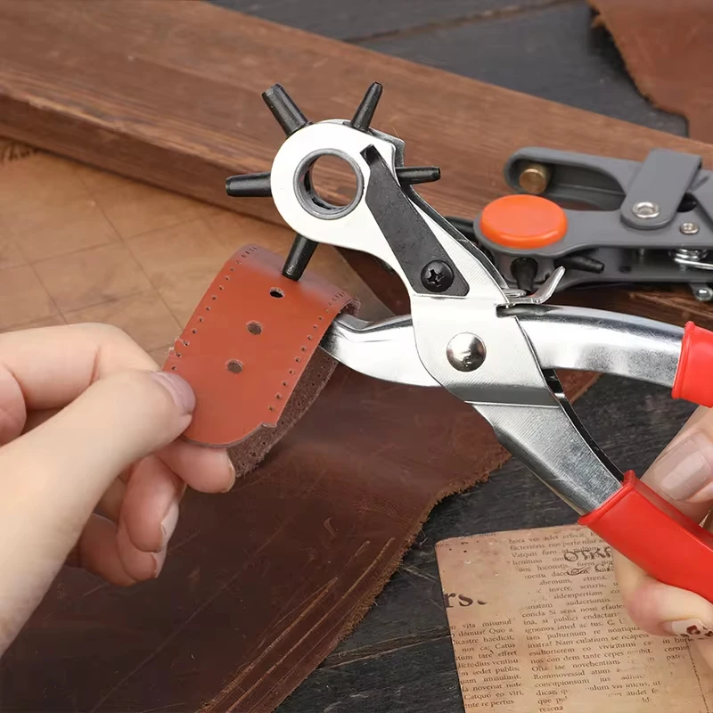 Leather Hole Punch Fenrry 6 Size Revolving Leather Belt Hand Hole Puncher Heavy Duty
