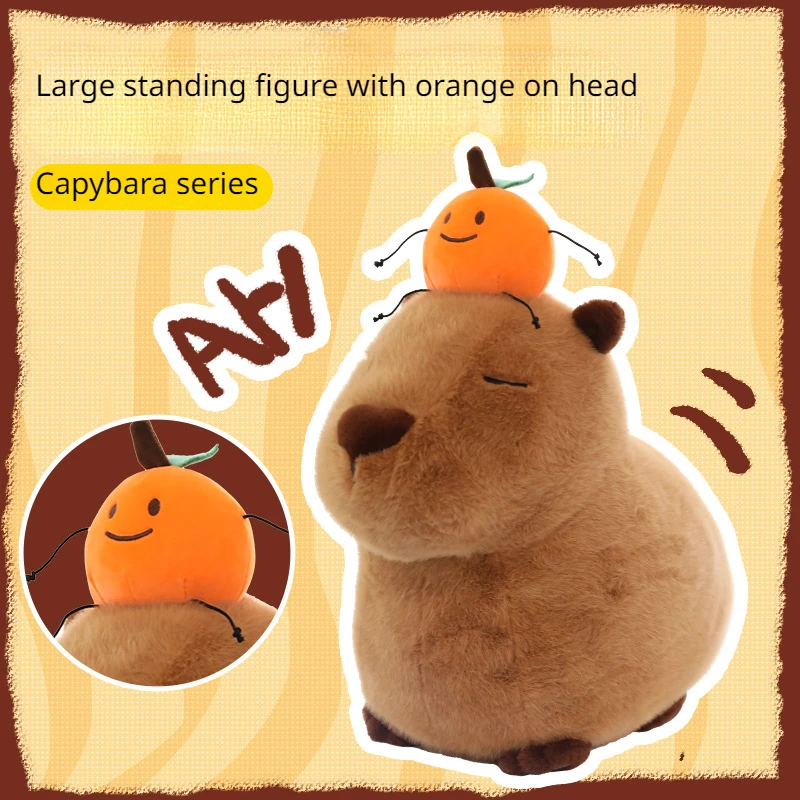 

MINISO Capybara Series Sitting Position Headgear Plush Doll with Orange Head Large Children's Toy Kawaii Birthday Gift