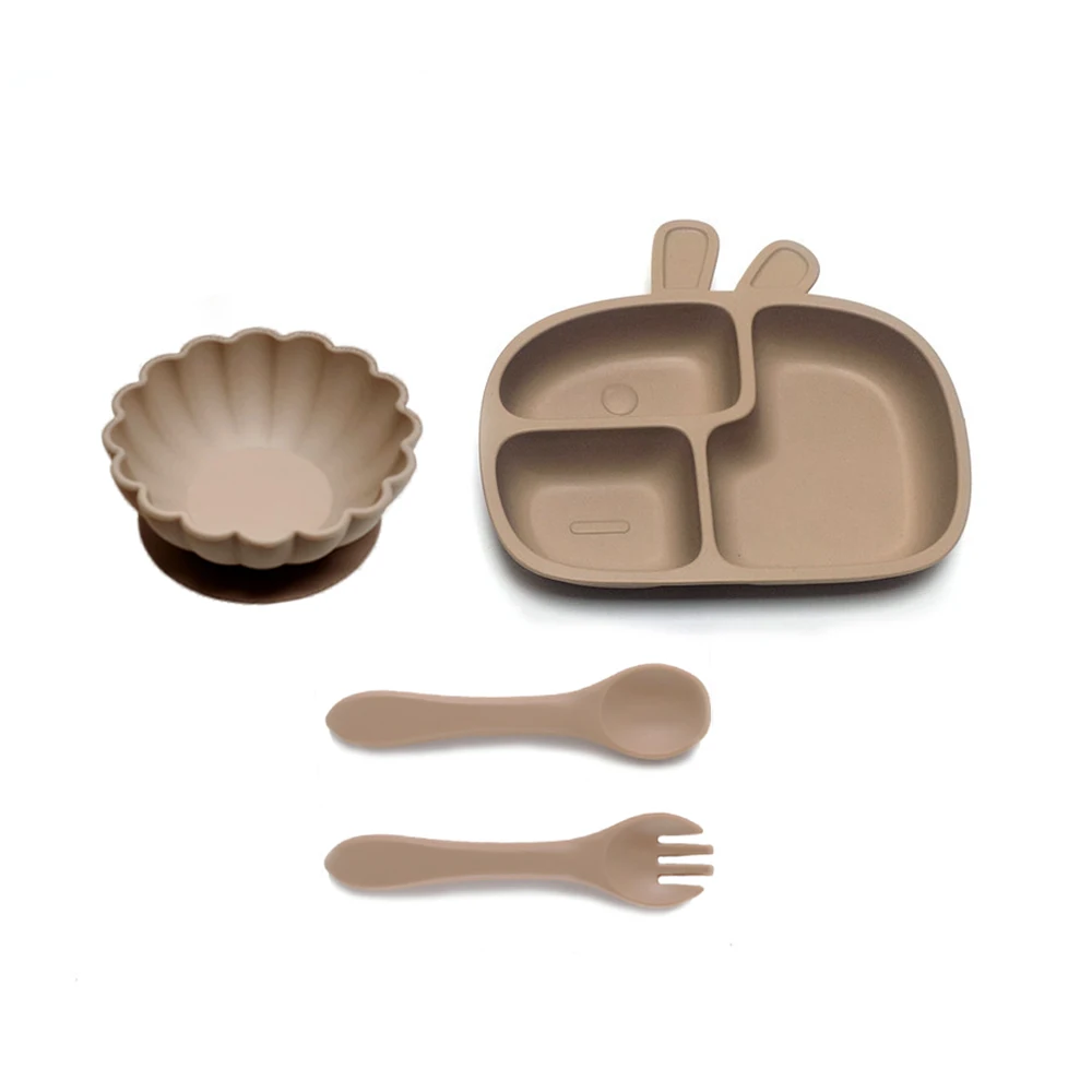 4pcs Baby Dinner PlateInfant Suction Cup Compartment PlateAutonomous Eating Training Bowl and Plate Set 6