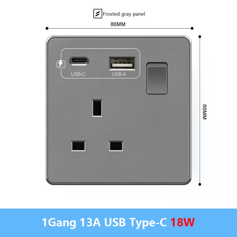 1Gang 13A USB C 18W