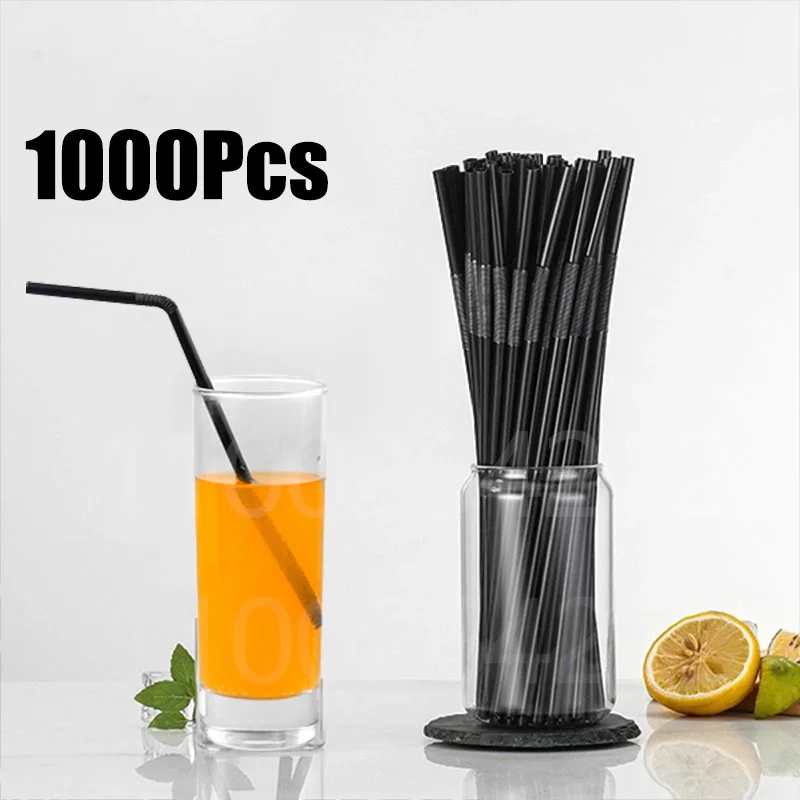 50-1000Pcs Black Plastic Bendable Drinking Straws Disposable Beverage Wedding Decor Bar birthday Party Supplies
