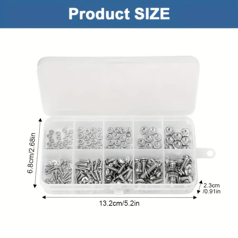 320pcs Screws Nuts Washers Assortment Kit Rustproof Metric Hardware Set M2-M5 for DIY Home Repair Industrial Use